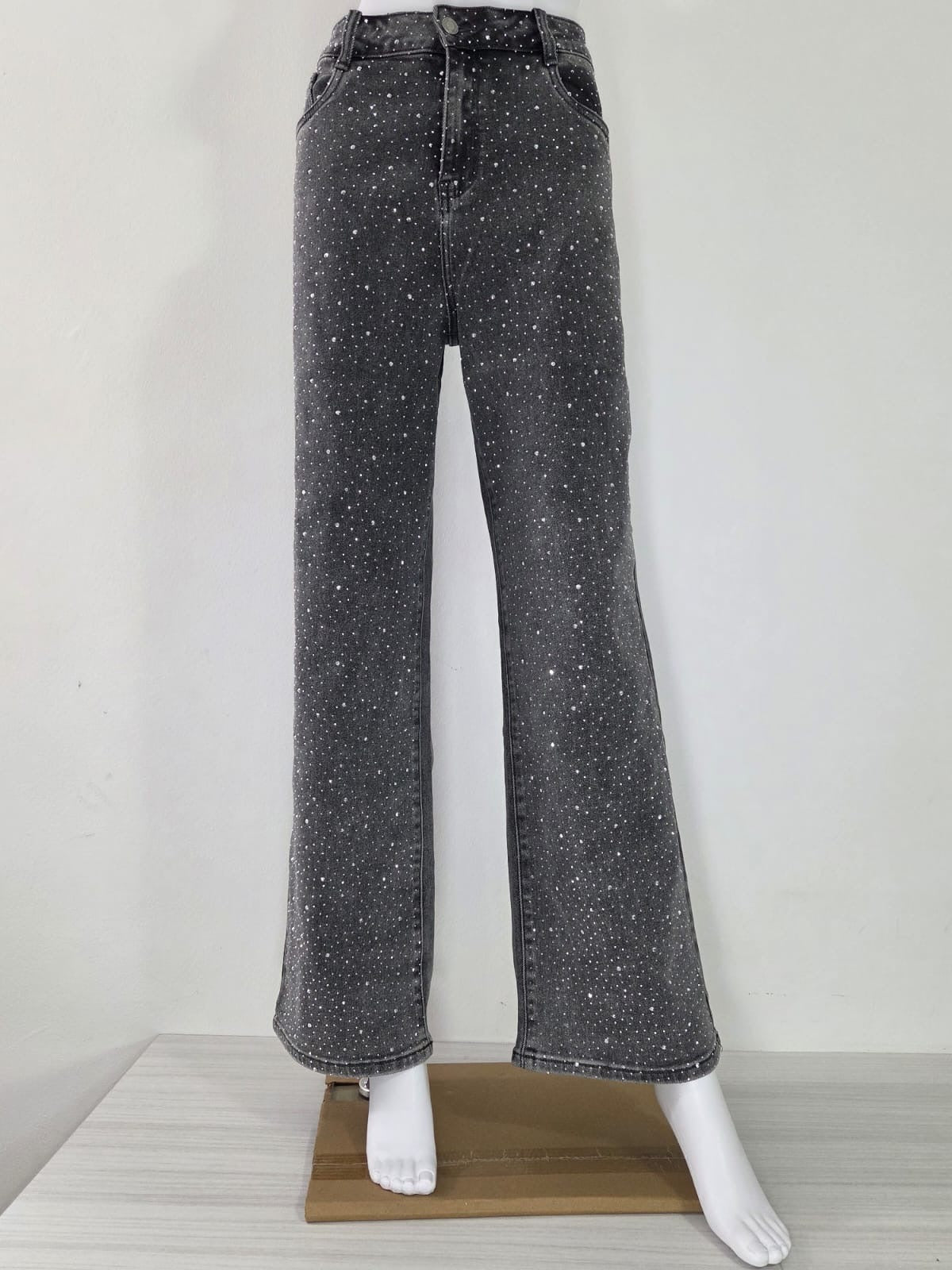 JEANS GRIGIO SCURO CON BRILLANTINI - TAGLIO LARGO