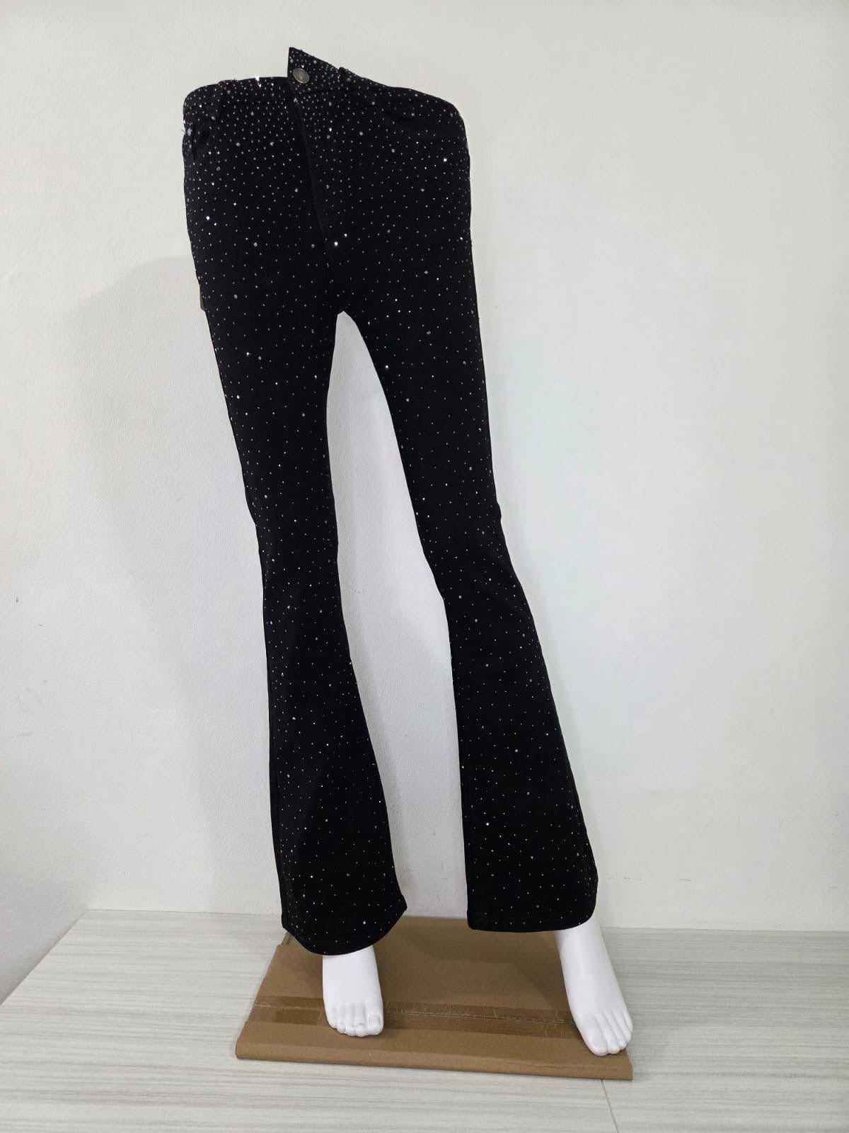 JEANS NERO CON BRILLANTINI - ZAMPA D'ELEFANTE