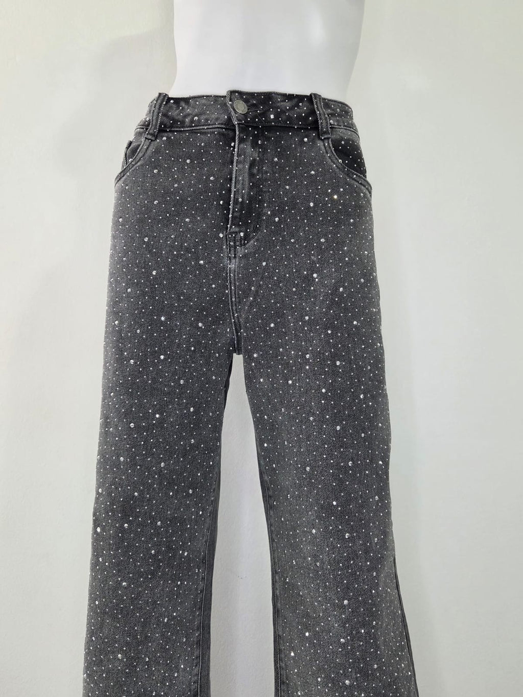 JEANS GRIGIO SCURO  CON BRILLANTINI - TAGLIO LARGO