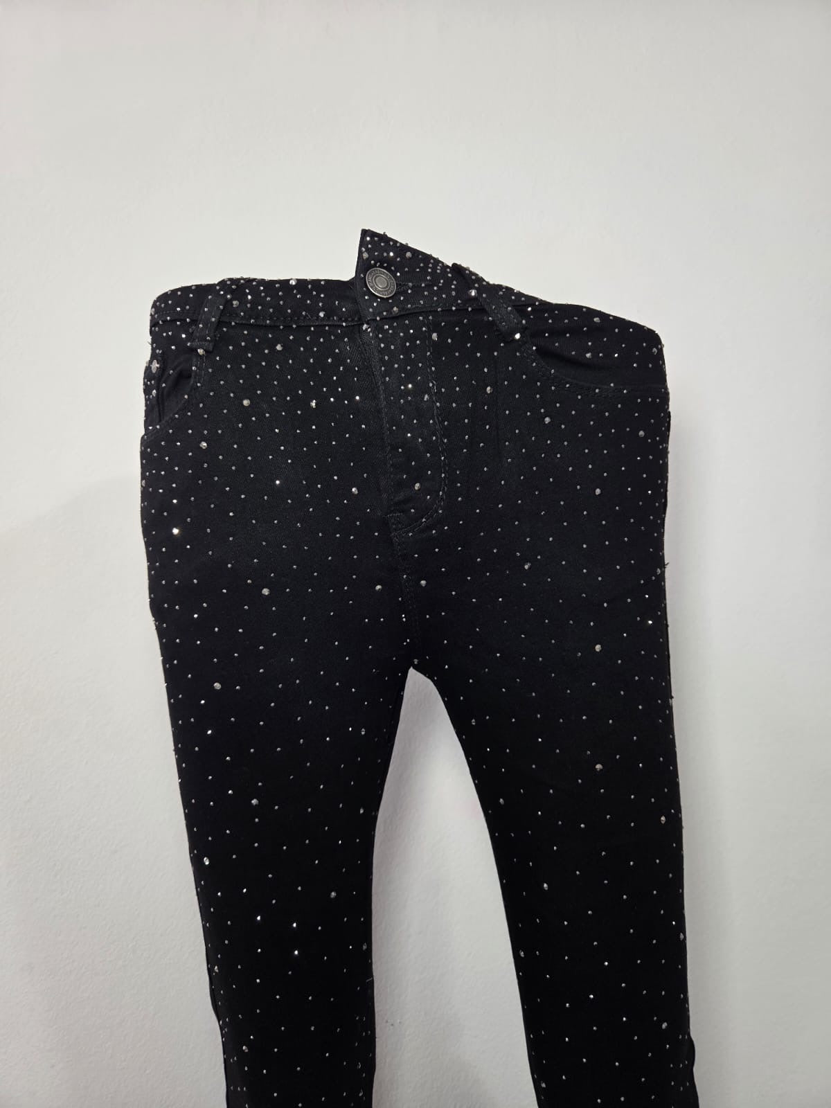 JEANS NERO CON BRILLANTINI - ZAMPA D'ELEFANTE